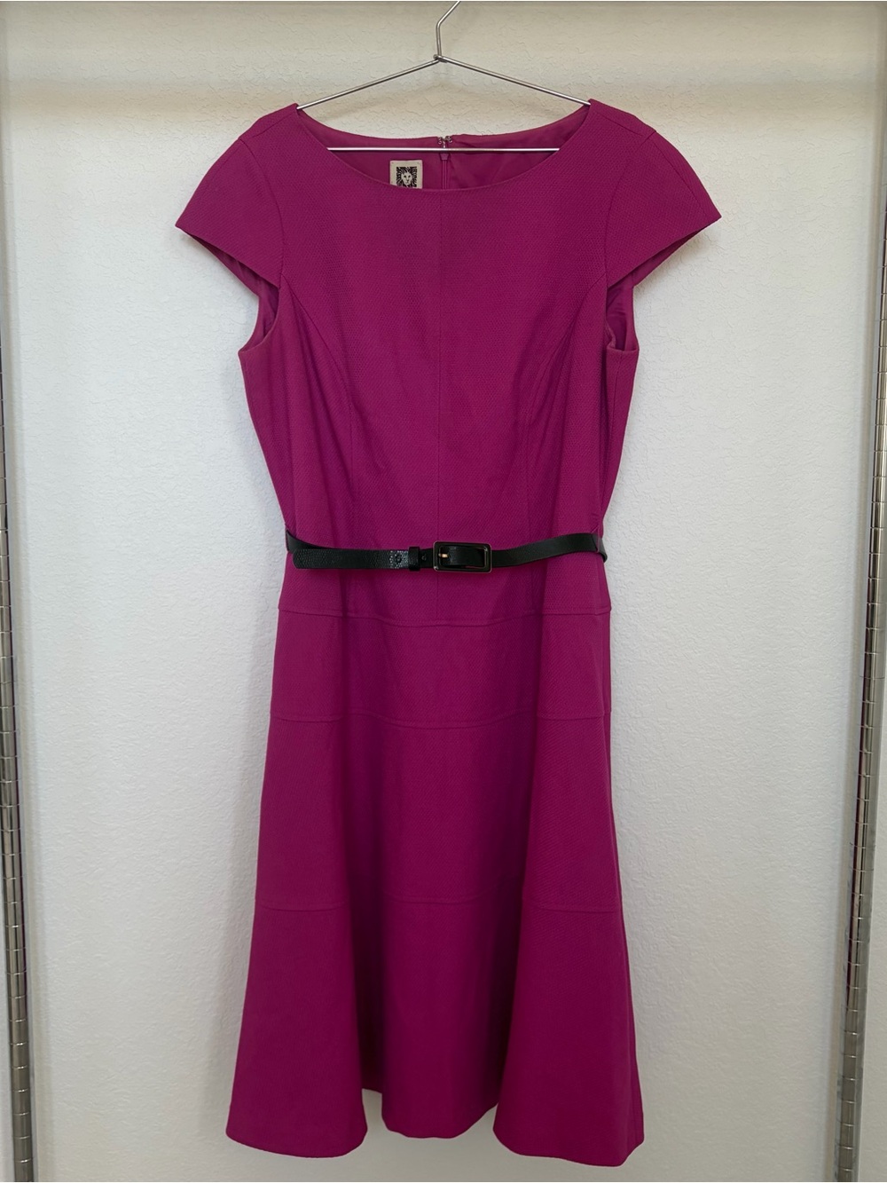 Anne Klein Magenta Midi Dress with Black Belt